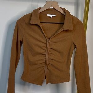 Iris Brown Zip-Up Crop Top